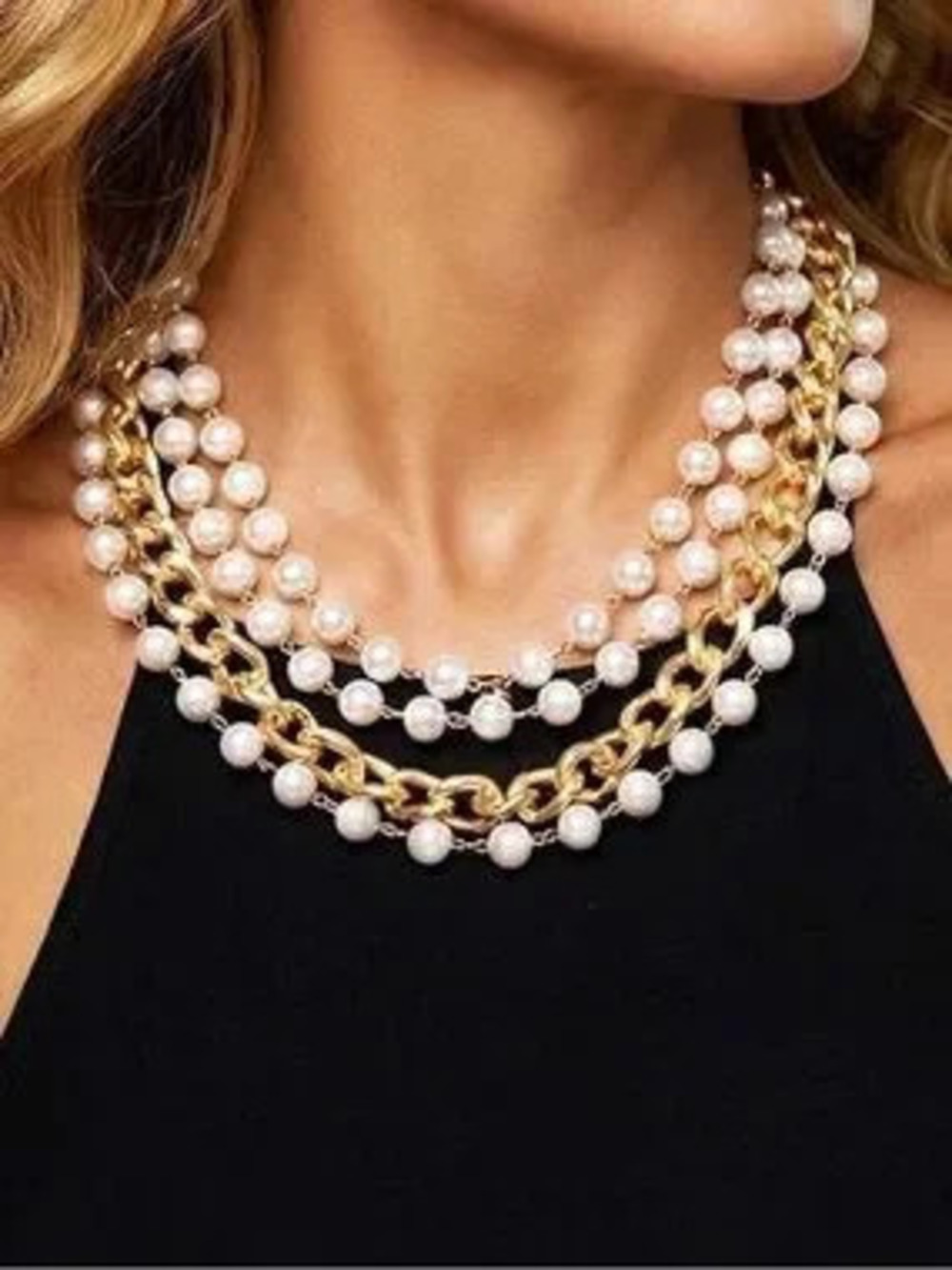 Anthropologie Gold Tone and White Pearl Layered Necklace